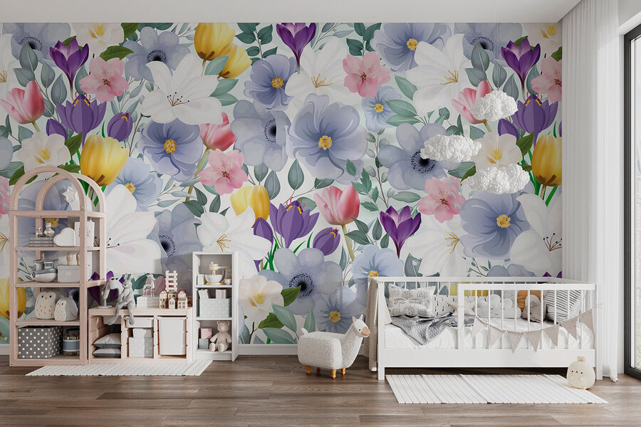 Grupo de flores com folhas