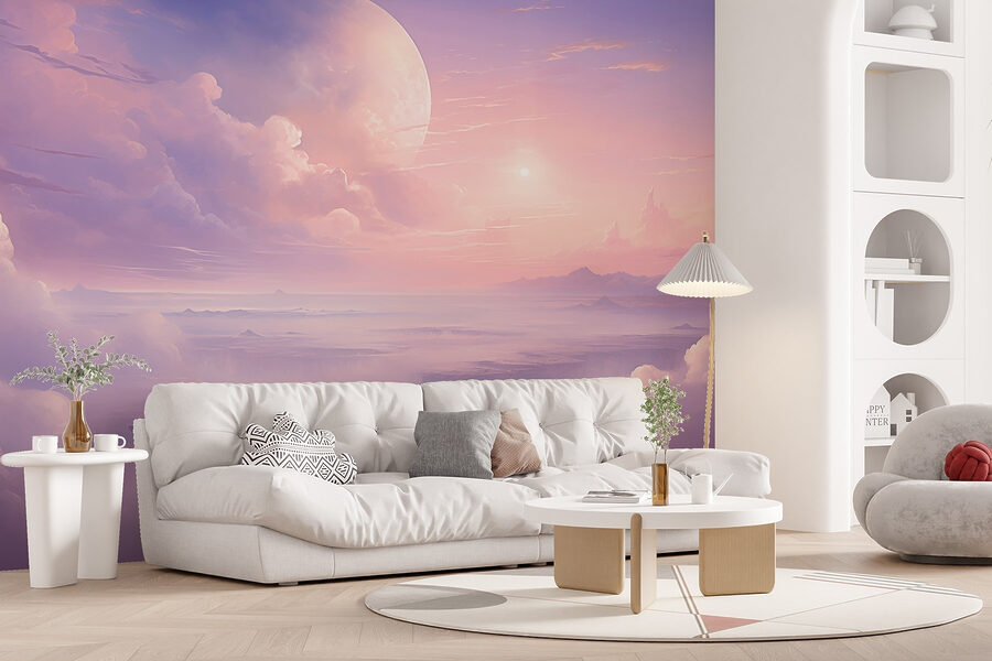 Papel de parede Paisagem com nuvens e uma lua
