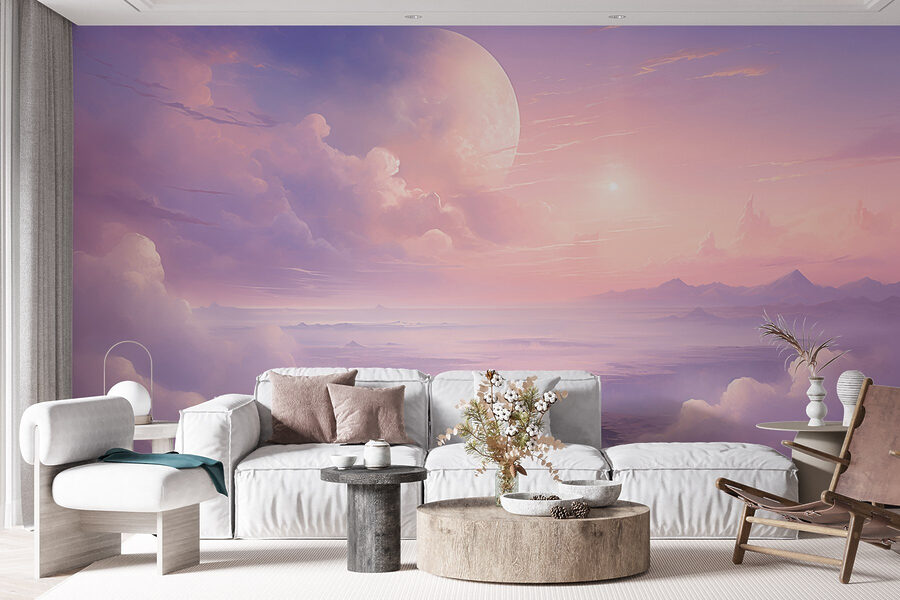 Papel de parede Paisagem com nuvens e uma lua - Image 2