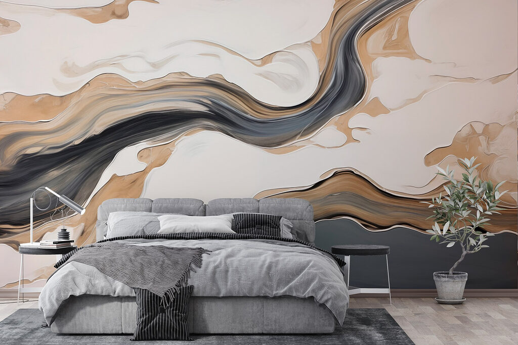 White and black swirls on a white surface