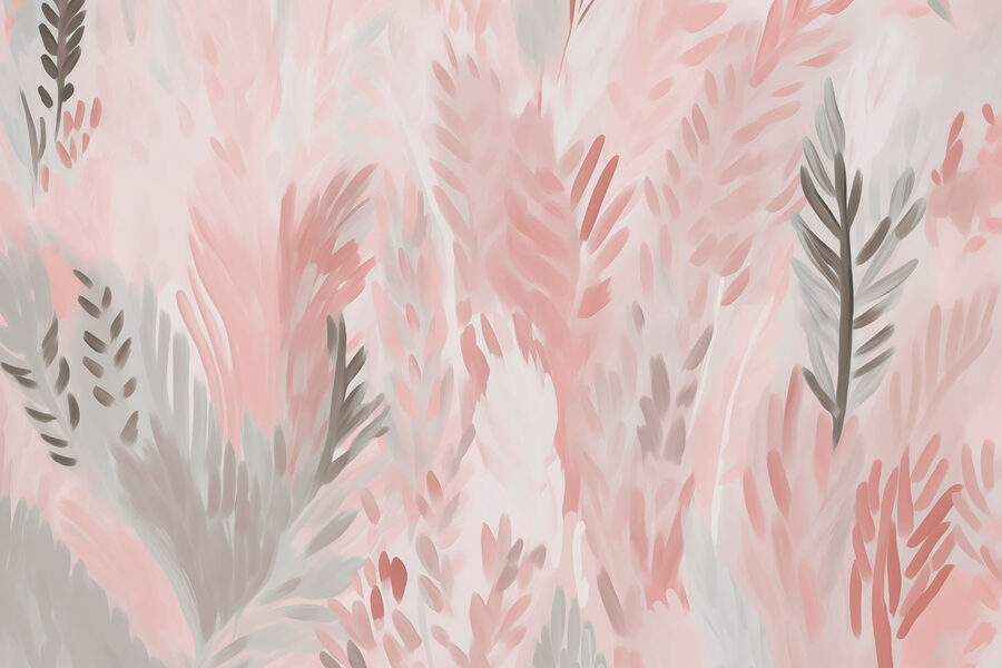 Papel de parede Folhas cor-de-rosa e cinzentas - Image 3