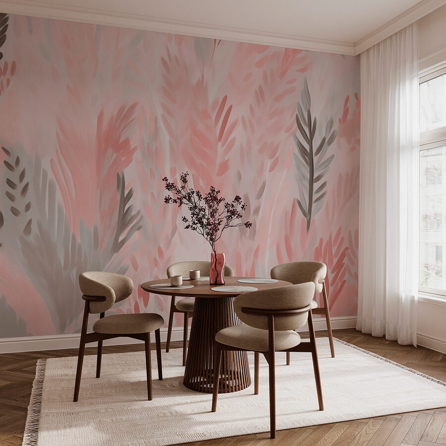 Papel de parede Folhas cor-de-rosa e cinzentas - Image 2