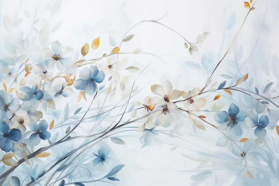 Pintura de flores e folhas