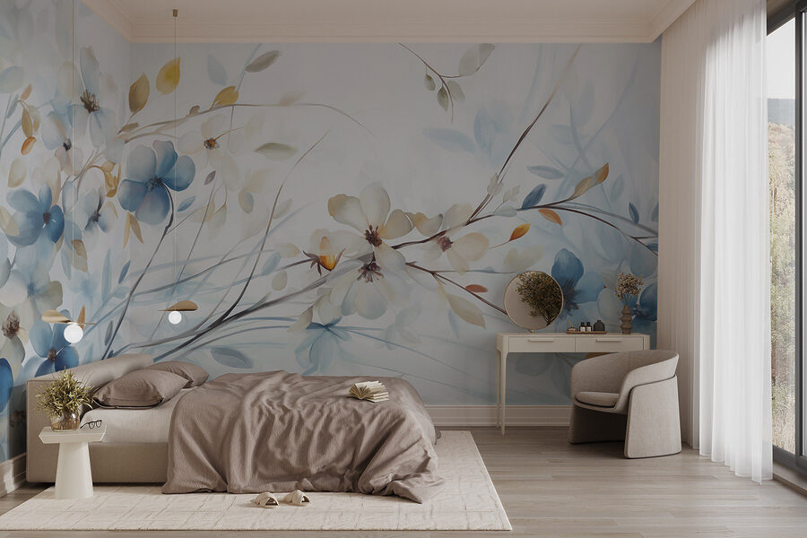 Pintura de flores e folhas