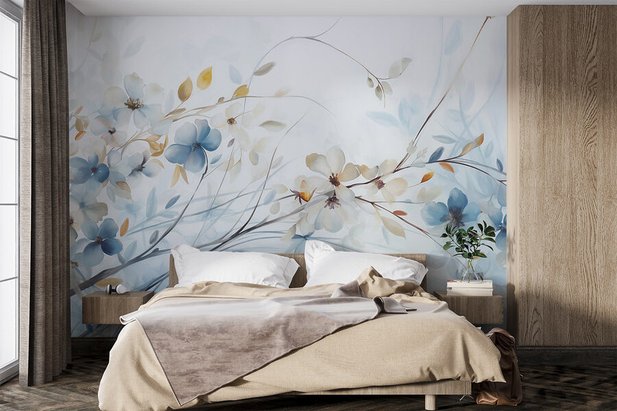Pintura de flores e folhas