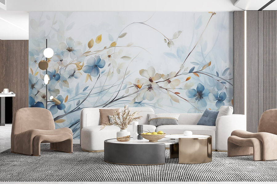 Pintura de flores e folhas