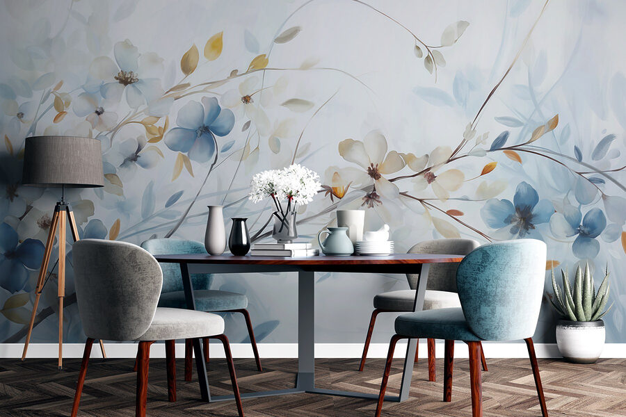 Pintura de flores e folhas