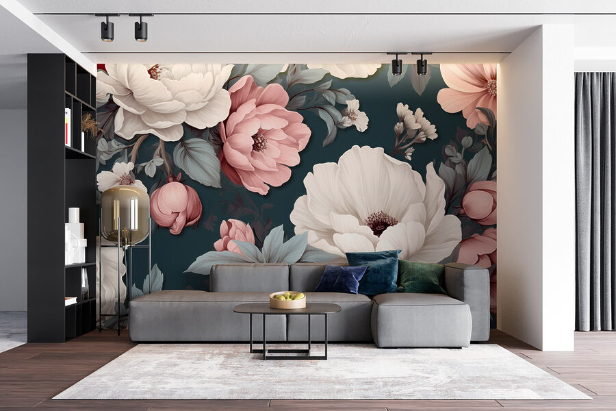 Padrão floral com flores brancas e cor-de-rosa