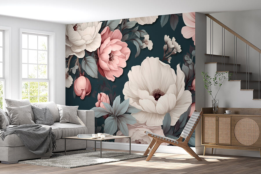 Padrão floral com flores brancas e cor-de-rosa