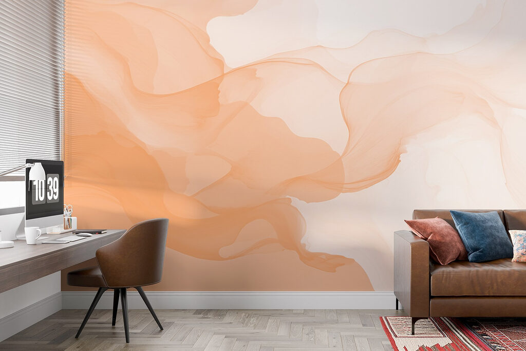 Soft waves of warm hues blend Soft waves of warm hues blend