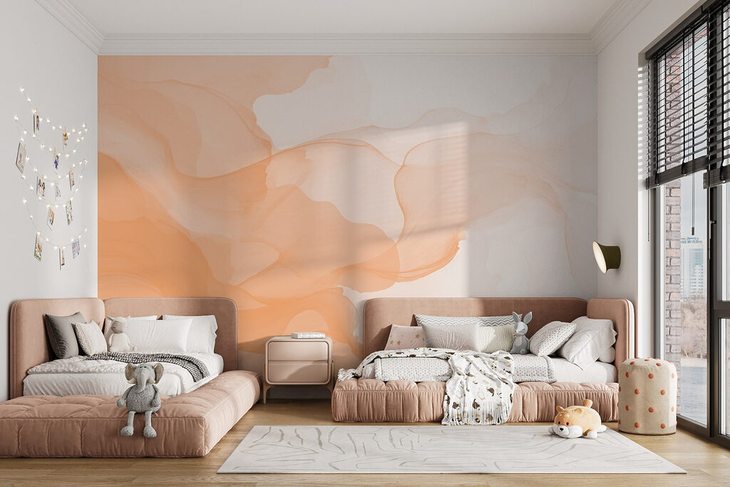 Soft waves of warm hues blend Soft waves of warm hues blend