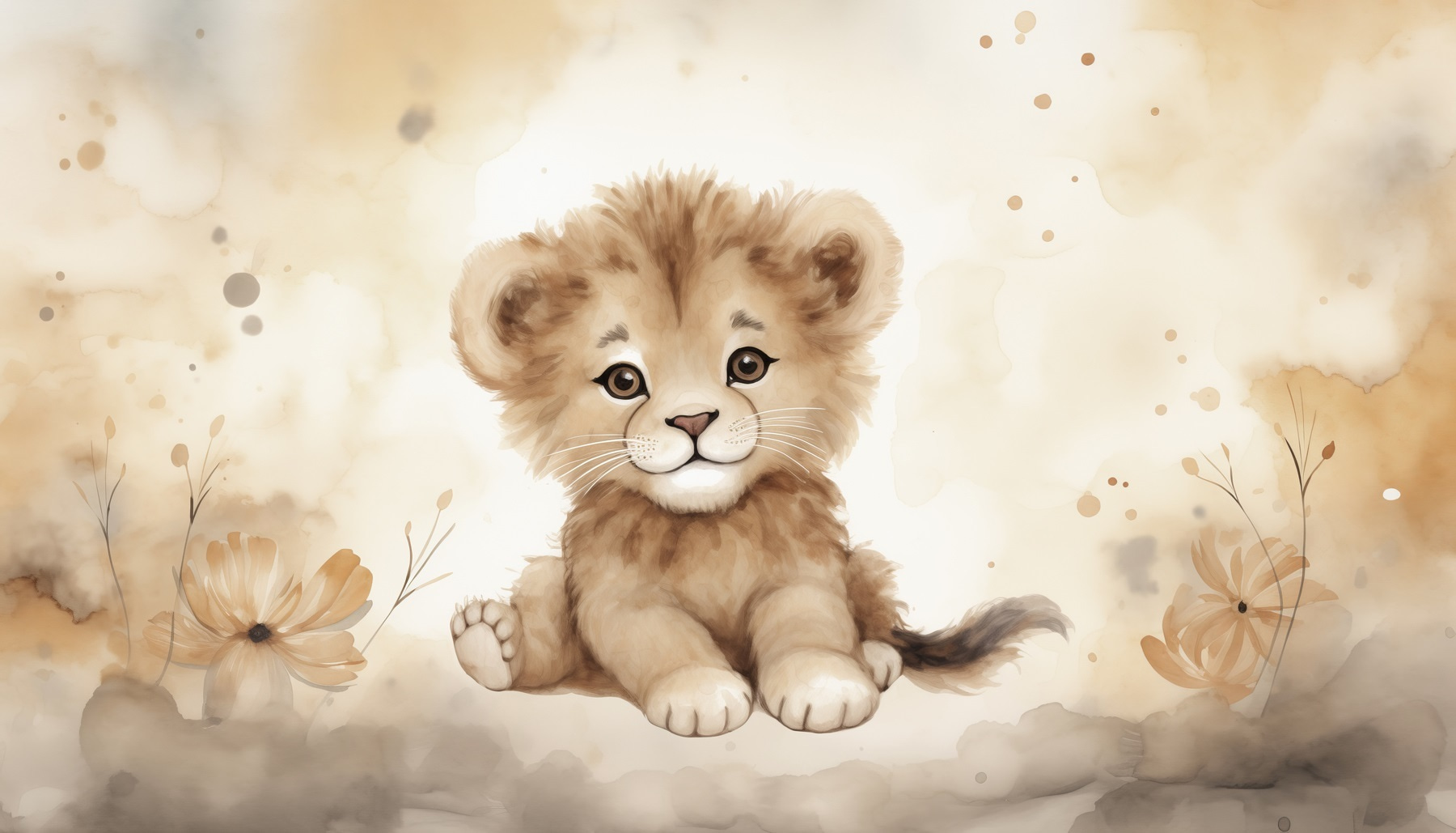 Watercolor of a lion cub
