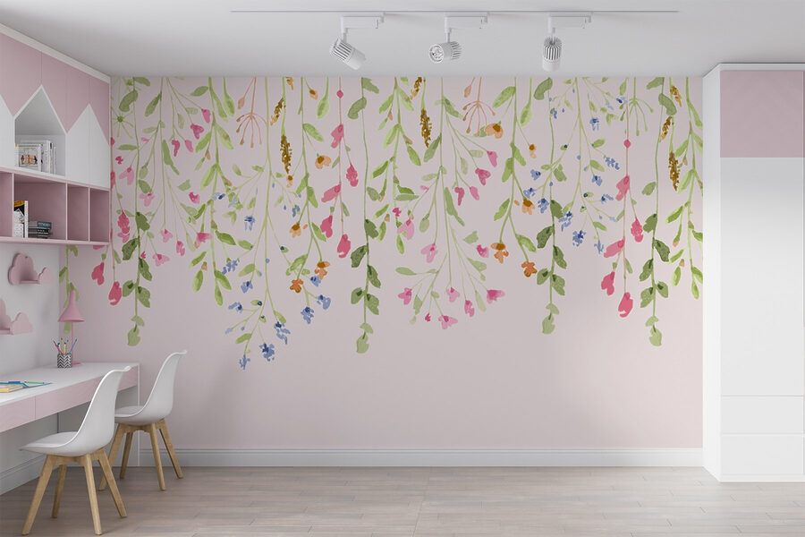 Pintura de flores e folhas