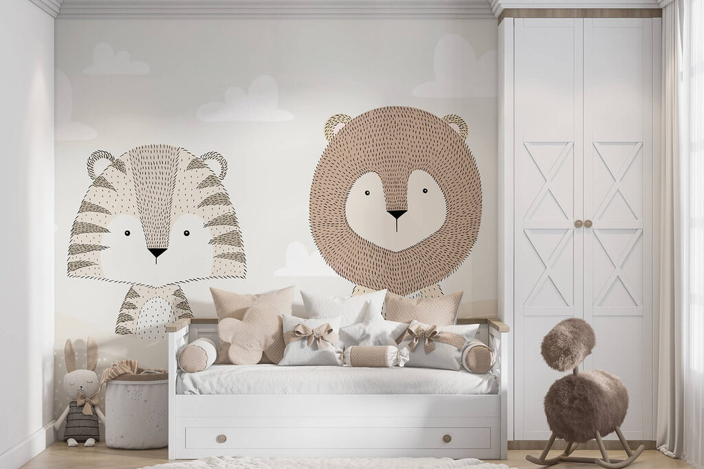 Lion and tiger in a desert