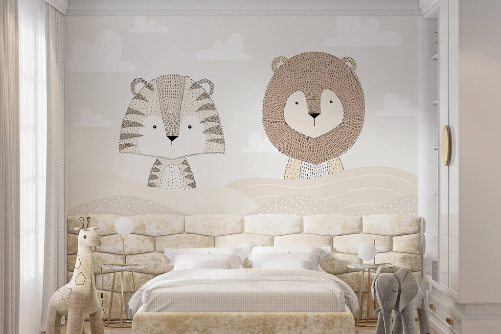 Lion and tiger in a desert