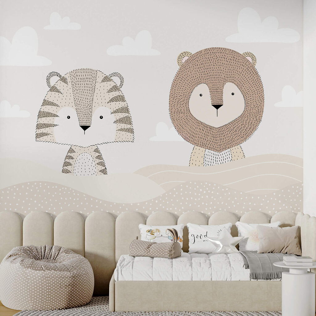 Lion and tiger in a desert