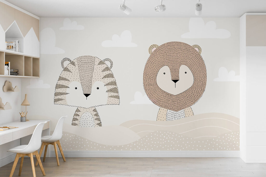 Lion and tiger in a desert