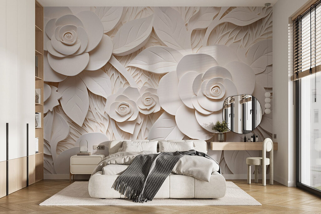 White paper flowers and leaves