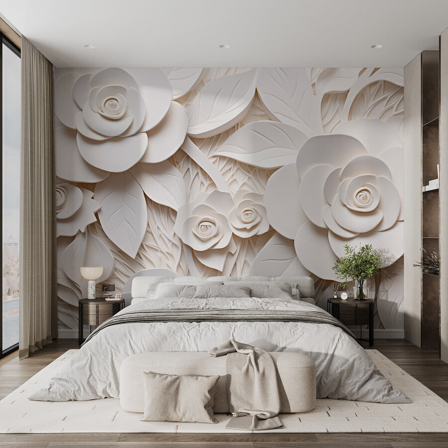 Flores e folhas de papel branco