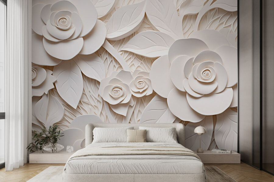 Flores e folhas de papel branco