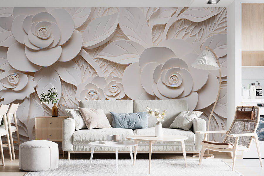 Flores e folhas de papel branco
