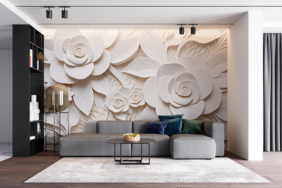 Flores e folhas de papel branco