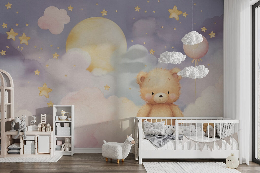 Teddy bear sitting on a cloud