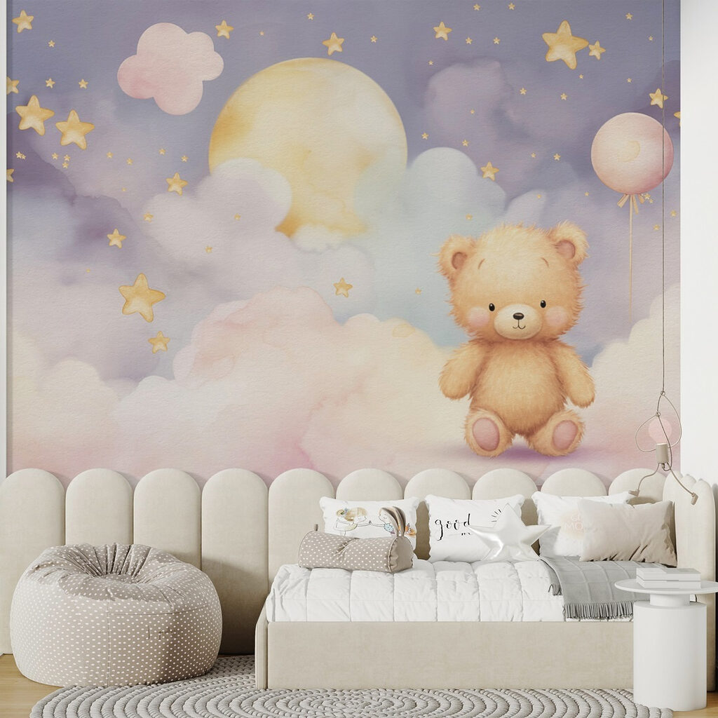 Teddy bear sitting on a cloud