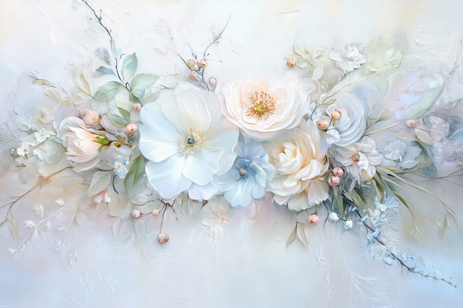 Pintura de flores e folhas