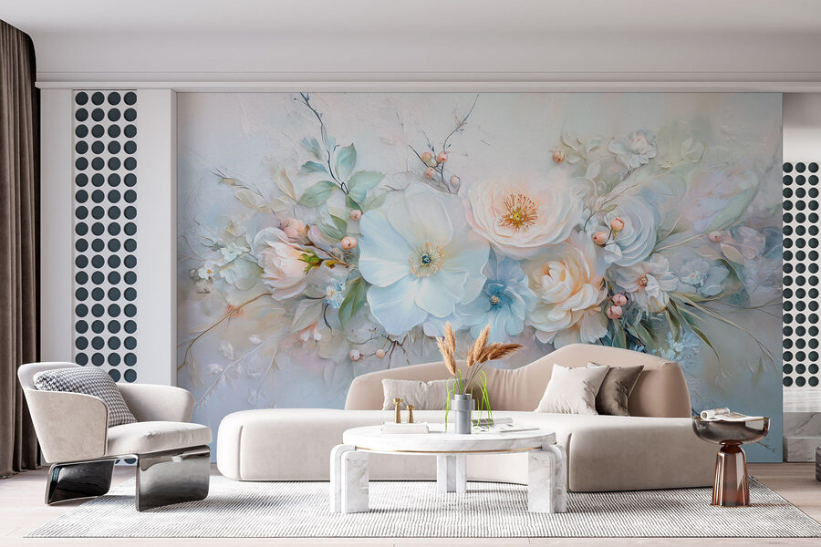 Pintura de flores e folhas