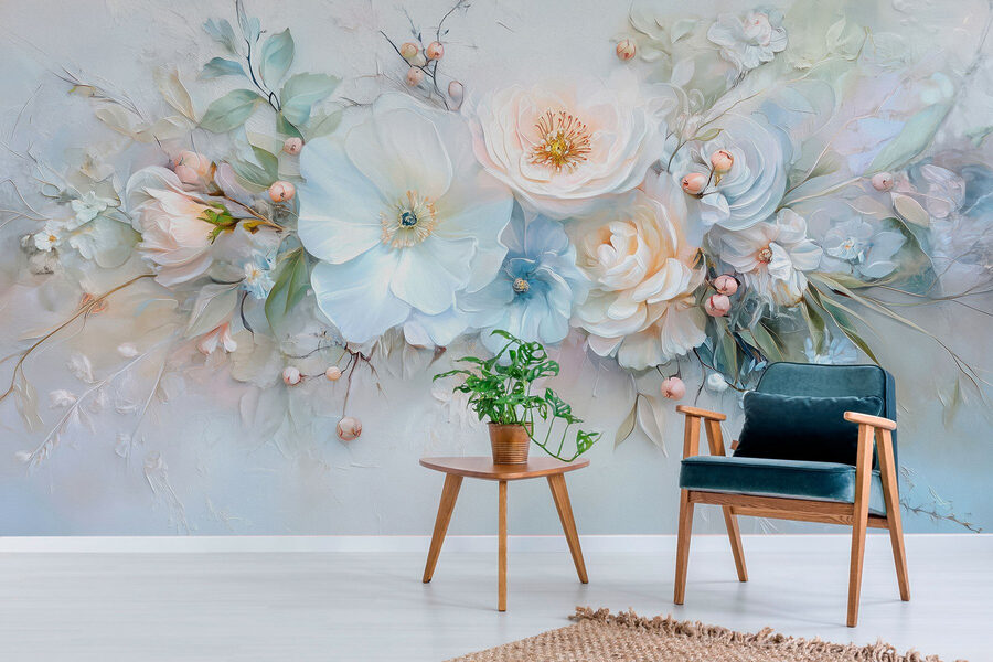 Pintura de flores e folhas