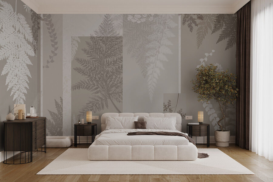 Padrão floral cinzento e branco