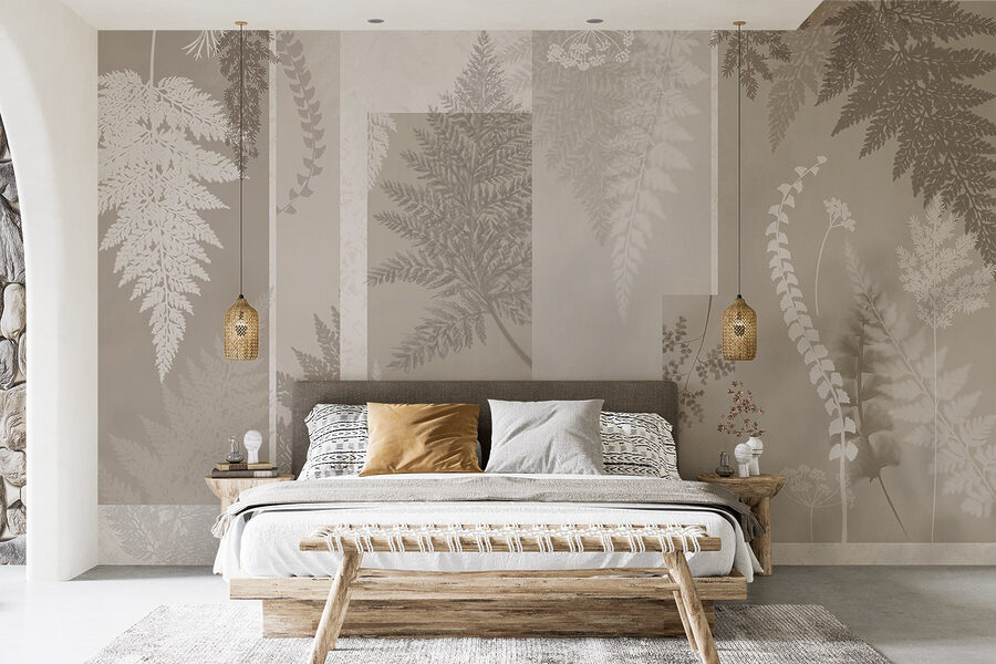 Padrão floral cinzento e branco