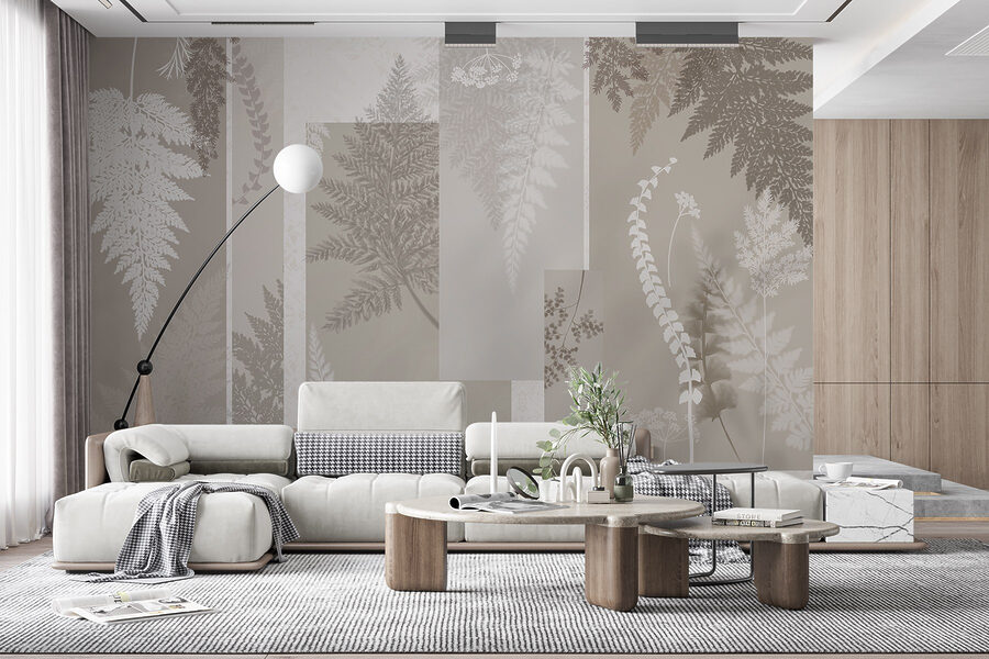 Padrão floral cinzento e branco