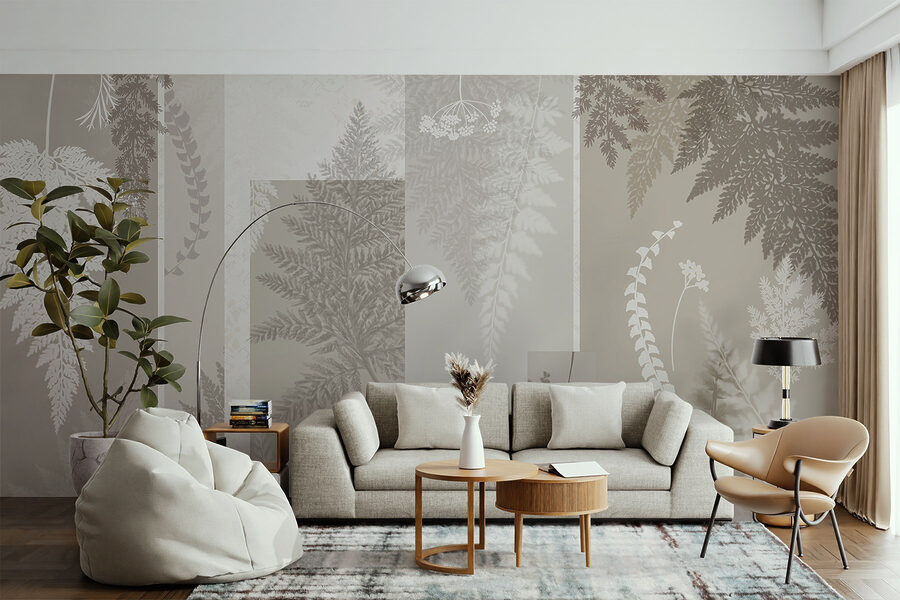 Padrão floral cinzento e branco