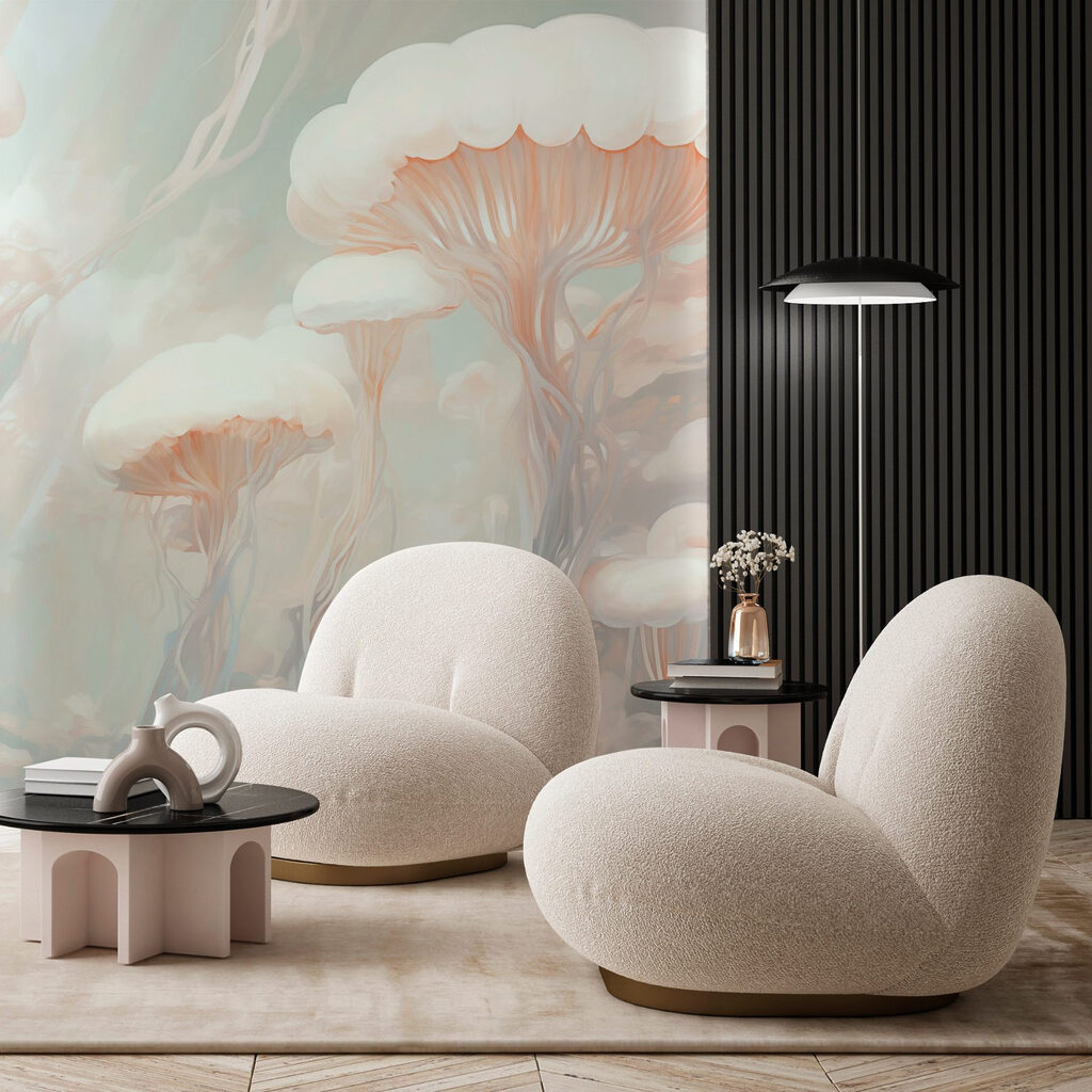 Group of white mushrooms