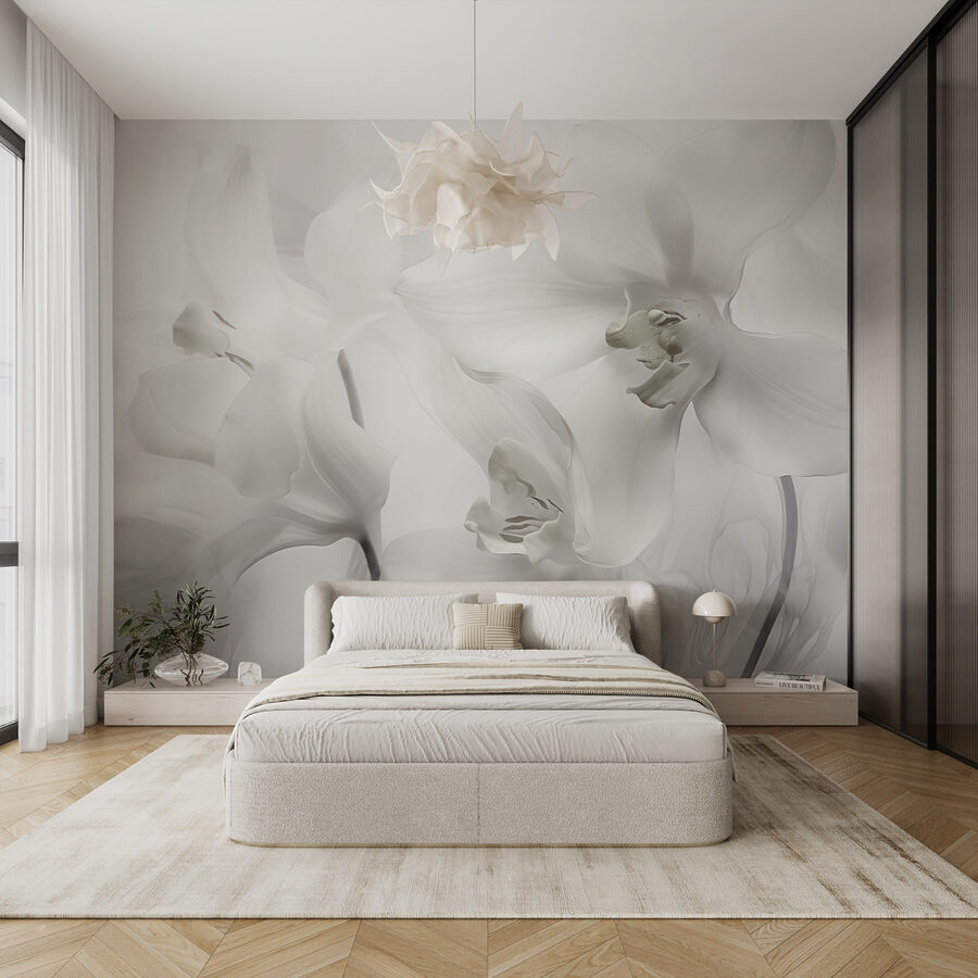 Papel de parede Delicadas orquídeas brancas sob uma luz suave