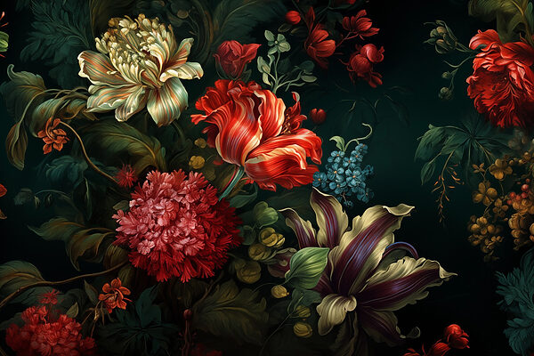Pintura de flores sobre um fundo escuro Pintura de flores sobre um fundo escuro
