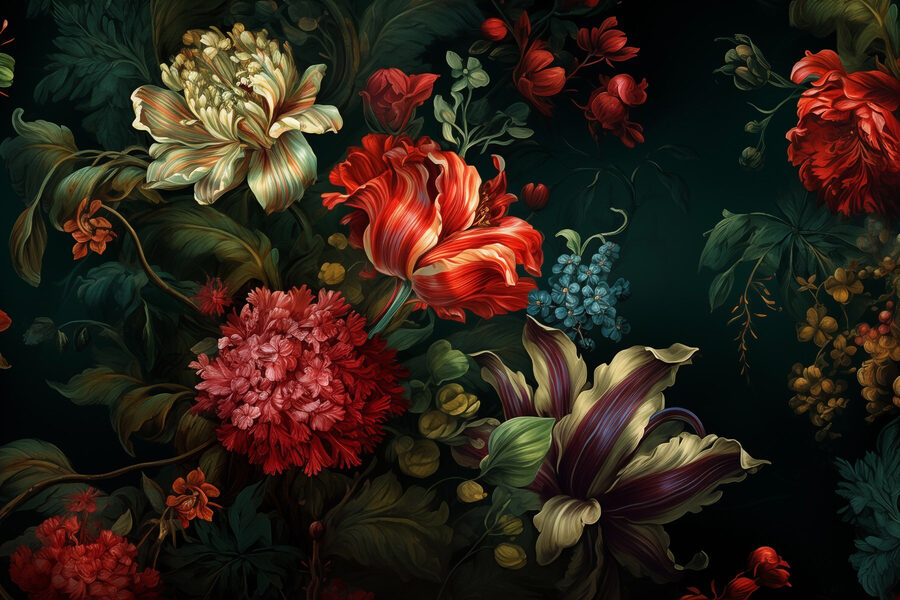 Pintura de flores sobre um fundo escuro