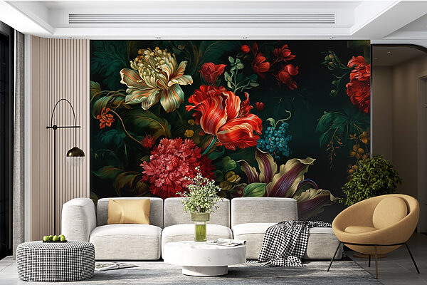 Pintura de flores sobre um fundo escuro Pintura de flores sobre um fundo escuro