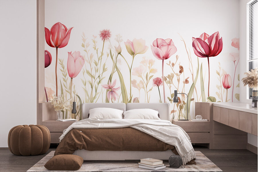 Pintura de flores e relva