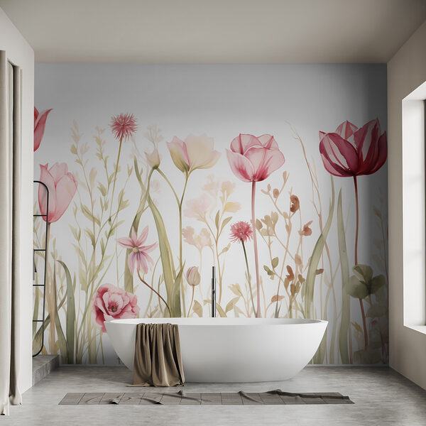 Pintura de flores e relva Pintura de flores e relva