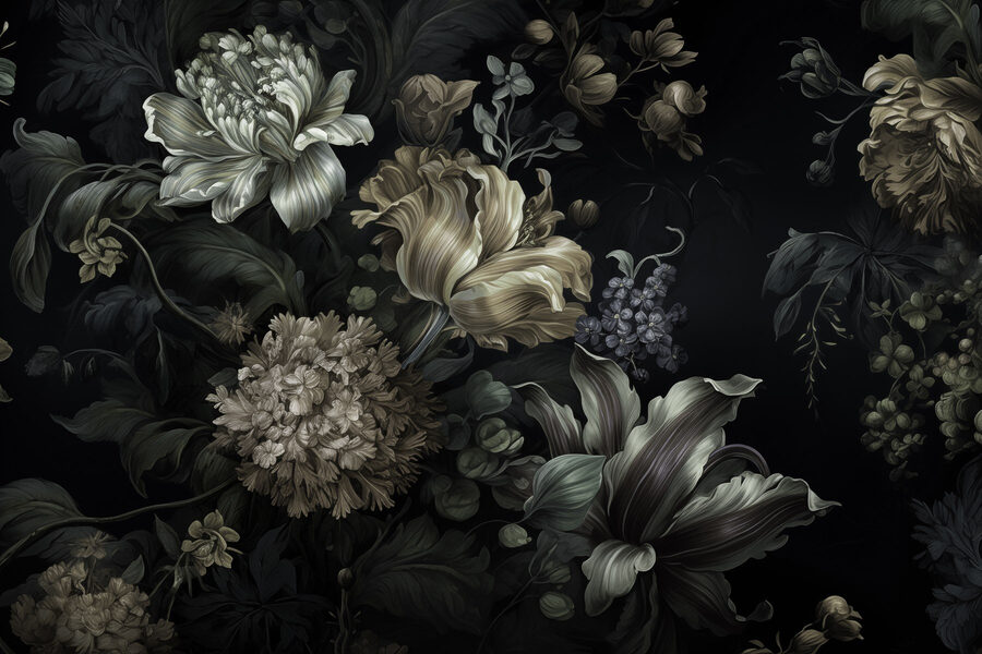 Papel de parede Pintura de flores sobre um fundo preto - Image 3