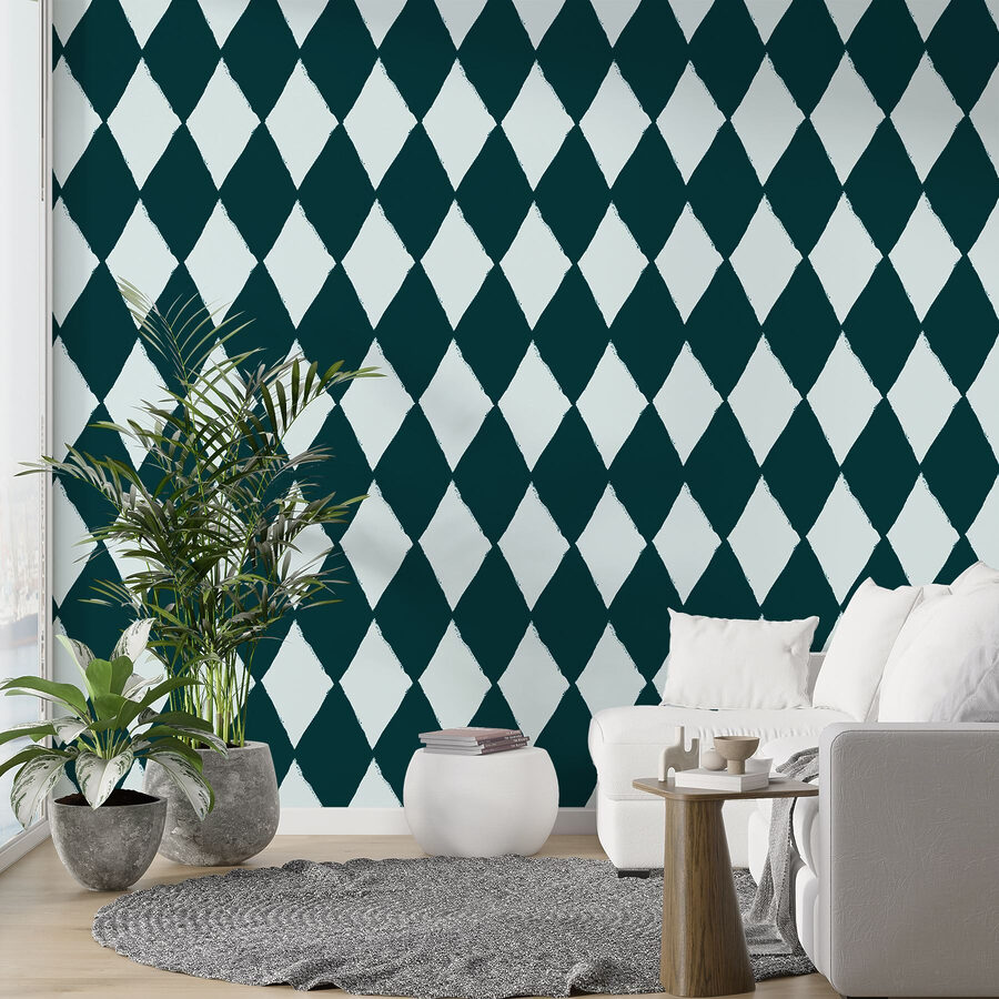 Papel de parede Padrão de diamante preto e branco