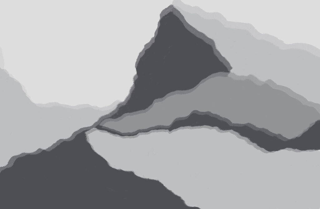 Imagem a cinzento e branco de uma montanha Imagem a cinzento e branco de uma montanha