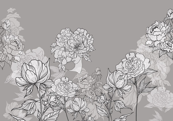 Linha de flores sobre um fundo cinzento Linha de flores sobre um fundo cinzento