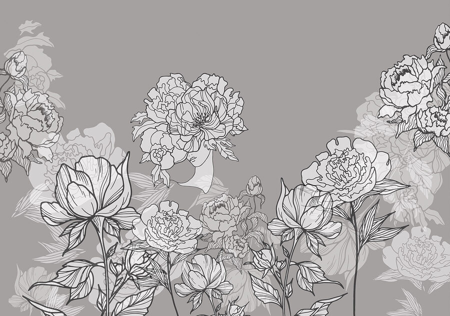Linha de flores sobre um fundo cinzento