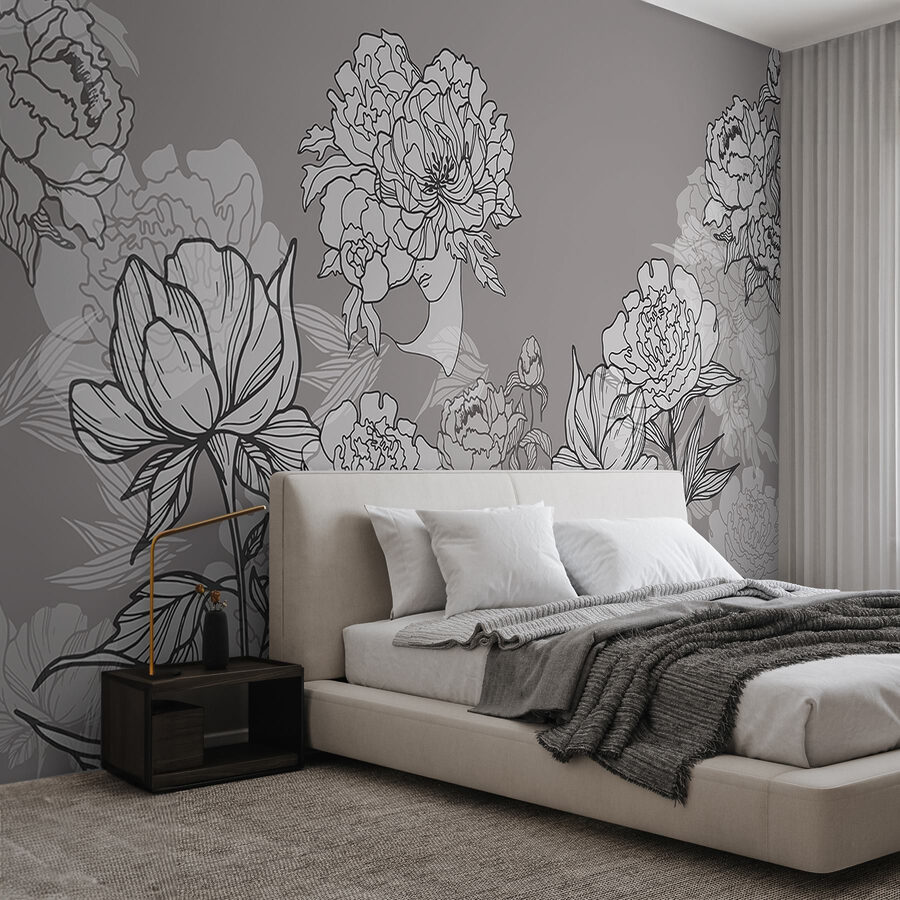Linha de flores sobre um fundo cinzento