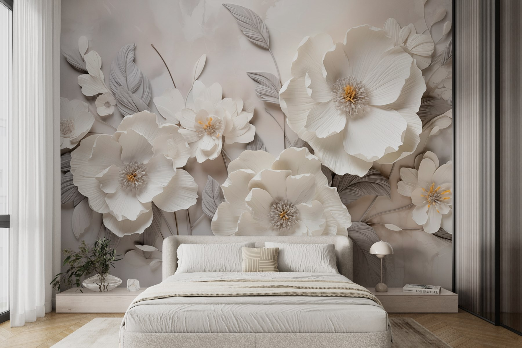 White flowers on a wall