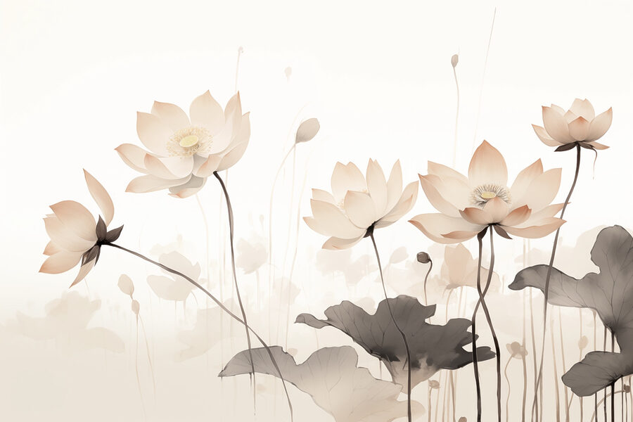 Grupo de flores com folhas
